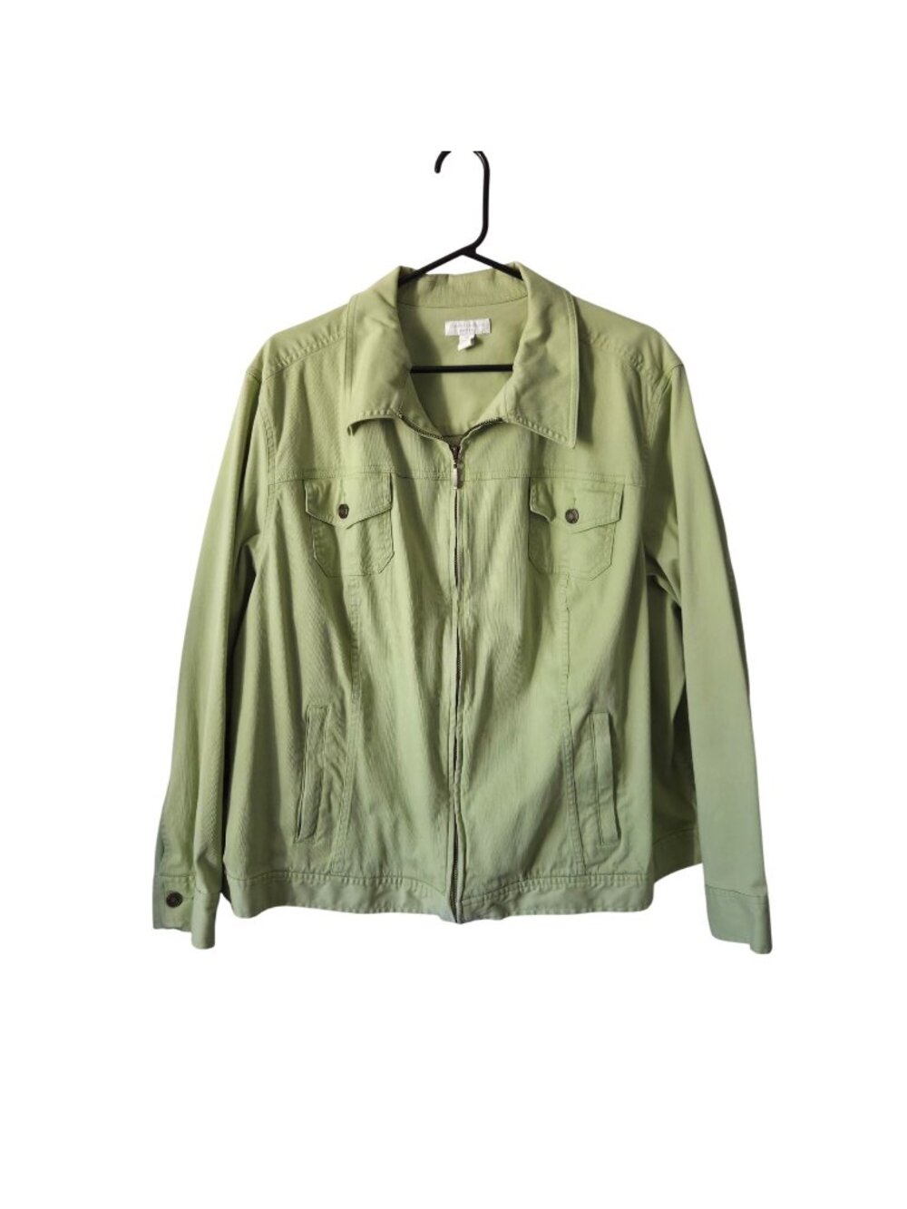 Charter Club Womens 3X Green Utility Jacket Cotton Blend Zip Front Plus Size